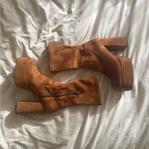 L’intervalle faux suede mid calf sock bootin cognac brown size 9